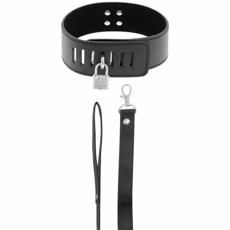 Darkness Collar Model 8435565912031 with Padlock & Vegan Leather Chain