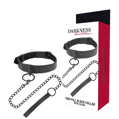 Darkness Podesiva crna ogrlica od neoprena i polukože sa metalnim lancem