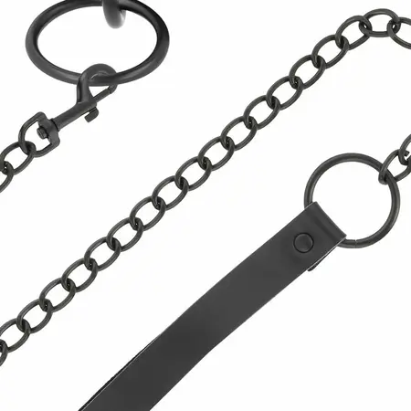 Darkness Podesiva crna ogrlica od neoprena i polukože sa metalnim lancem