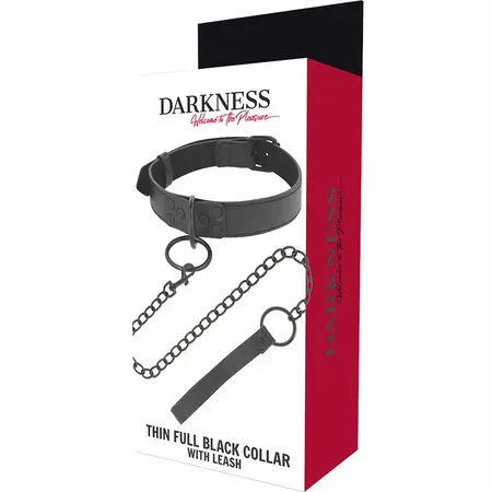 Darkness Podesiva crna ogrlica od neoprena i polukože sa metalnim lancem