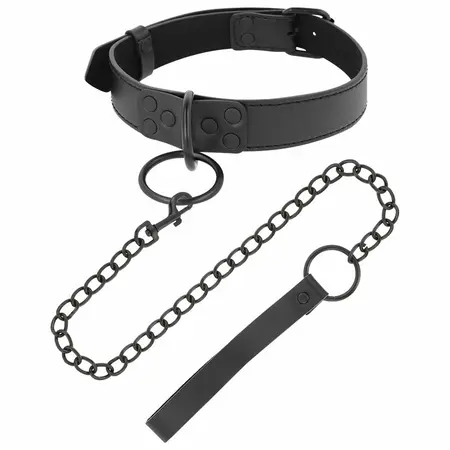 Darkness Podesiva crna ogrlica od neoprena i polukože sa metalnim lancem