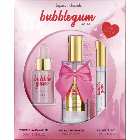 Bijoux Indiscrets Bubblegum Play Kit - Mirisno Ulje za Masažu i Set Sjaja za Usne