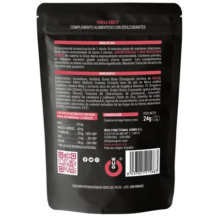 WUG Erect Enhancer Chewing Gum 10 Units - Maca, Arginine, Zinc, Vegan