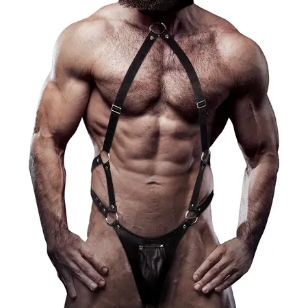 Fetish Submissive Attitude muški podesivi jock pojas od eko kože crni