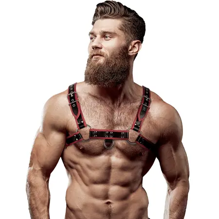 Fetish Submissive Attitude muški grudni pojas eko koža crveno/crni podesiv