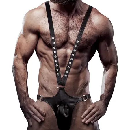 Fetish Submissive Attitude muški podesivi V-oblika pojas od eko kože