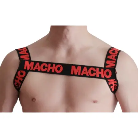 Macho Adjustable Red Elastic Harness - Front H Shape, Unisex Fit