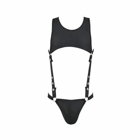 Passion Body Adam crni S/M – elegantan poliuretanski i poliesterski bodi