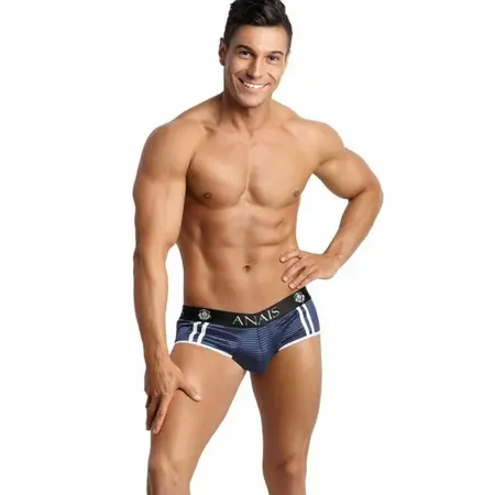 ANAIS Men Naval Jock Bikini M - Navy Blue Striped Tulle Briefs