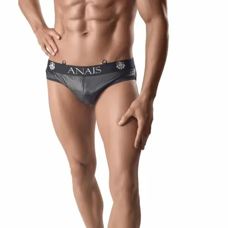 ANAIS Men ARES Slip 3XL - Crna mrežasta i kožna look gaćica, udoban kroj