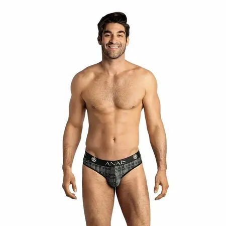 ANAIS MEN Balance Slip S - Karirane mikrofiber gaćice, crna/siva/bela