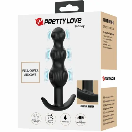 Pretty Love Sidney Intimate Anal Device 10 Modes Black Silicone USB
