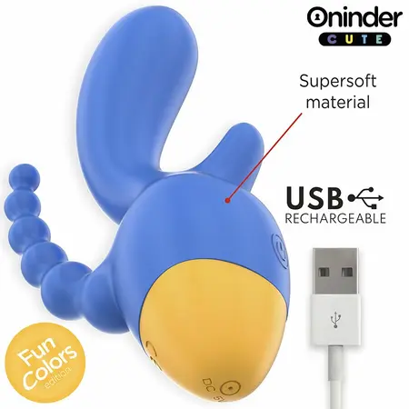ONINDER CUTE Love 3 Some Triple Vibrator Blue-Yellow, App Control, 13cm