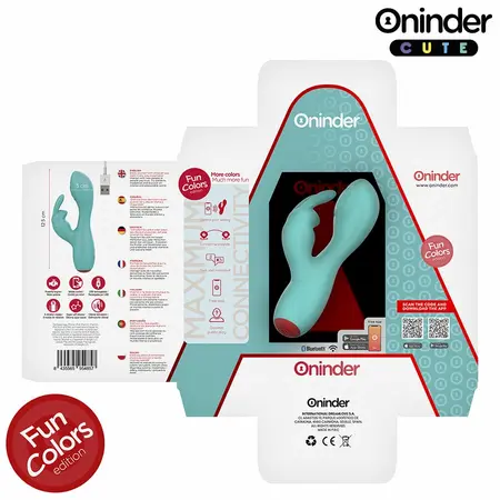 ONINDER Cute Love Bunny Turquoise App-Controlled Dual Stimulator 12.5cm