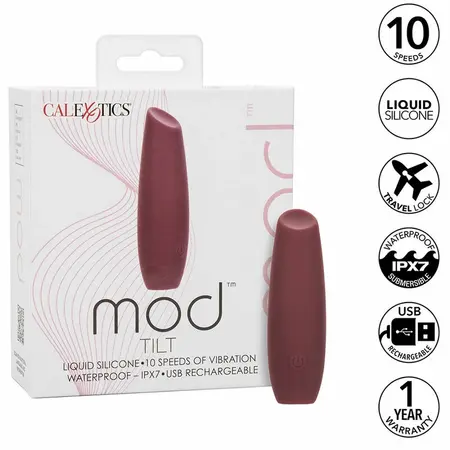 CalExotics Mod Tilt Intimate Wellness Device Red, Liquid Silicone, 10 Modes