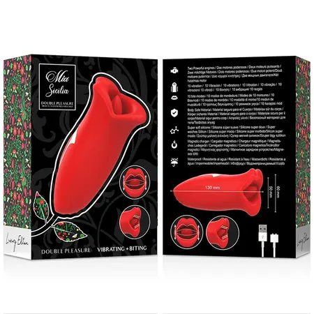 MIA SICILIA Double Action Vibrating Stimulator with Flexible Tongue, Pink
