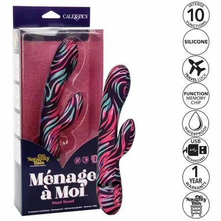 CalExotics Menage a Moi Dvostruki Wand – Vodootporni 10-Režimski USB Masažer 21cm