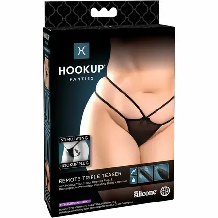 Pipedream Hook Up Panties Remote Triple Teaser Set, XL-2XL, Black