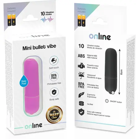 ONLINE Mini Bullet Personalni Masažer Ljubičasta 10 Režima Vodootporan 6.2cm