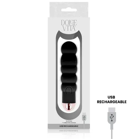 Dolce Vita Six Black - USB Rechargeable Silicone Model, 7 Modes, 13 cm