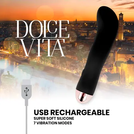 Dolce Vita Two Black Rechargeable Massager 7-Mode Silicone 13.2cm