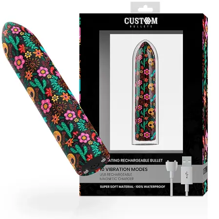 Custom Bullets Punjivi Skull Magnetni mini masažer 10 režima Crni