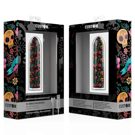 Custom Bullets Punjivi Skull Magnetni mini masažer 10 režima Crni