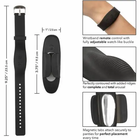CalExotics Lock-N-Play Wristband Remote Intimate Panty Massager, Black