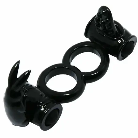 Baile Sweet Ring Double Rabbit Dvostruki Vibrirajući Silikonski Prsten Crni