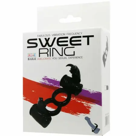 Baile Sweet Ring Double Rabbit Dvostruki Vibrirajući Silikonski Prsten Crni