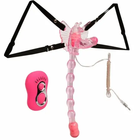 Baile Butterfly Strap-On Intimate System with Remote Control, TPR, Black