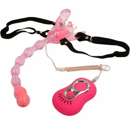 Baile Butterfly Strap-On Intimate System with Remote Control, TPR, Black