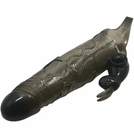 Baile Brave Man Intimate Silicone Sleeve Black 16.5 cm with Rabbit Vibrator