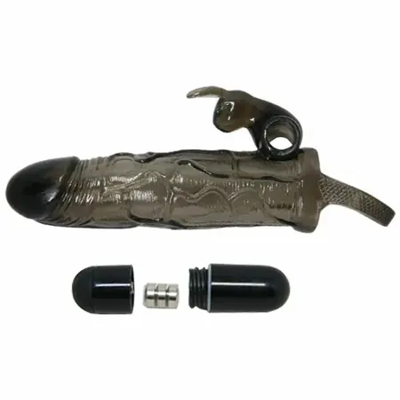 Baile Brave Man Intimate Silicone Sleeve Black 16.5 cm with Rabbit Vibrator