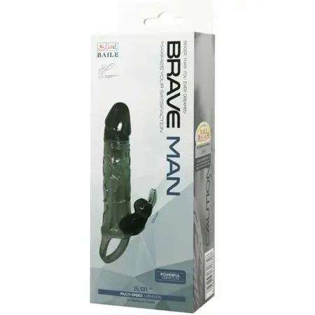 Baile Brave Man Intimate Silicone Sleeve Black 16.5 cm with Rabbit Vibrator