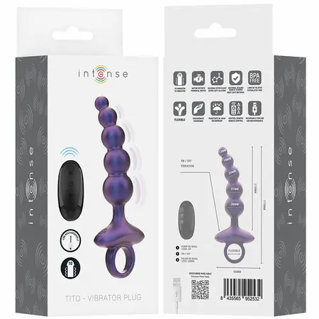 Intense Tito Model 3 Vibrating Anal Plug with Remote Control, Silicone, Black