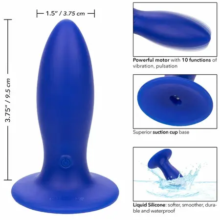 CalExotics Admiral Torpedo Blue Vibrating Silicone Plug, 9.5 cm, 10 Modes