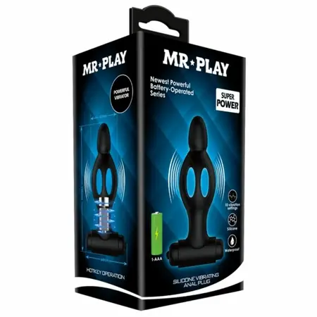 MR PLAY Silicone Vibrating Intimate Plug 10 Modes Crna 11.8cm