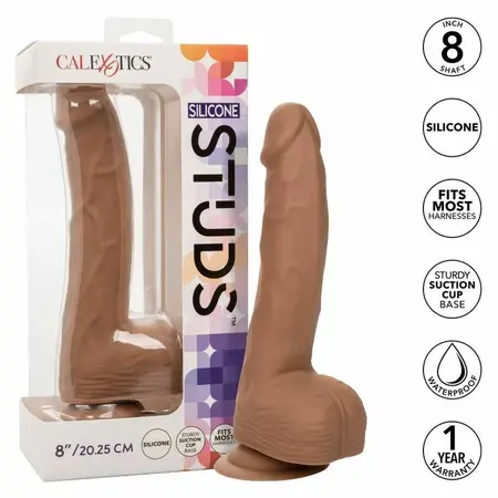 CalExotics Silicone Studs 20 cm Braon - Fleksibilni Anatomski Model sa Sisaljkom