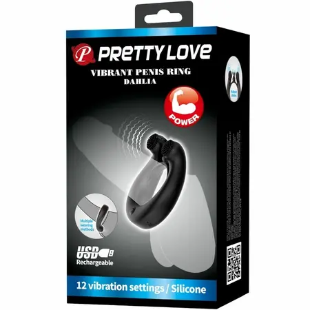 Pretty Love Dahlia Silikonski Vibrirajući Prsten 12 Režima Crni USB Punjiv