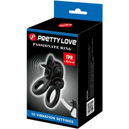 Pretty Love BI-210239 Dvostruki Vibrirajući Silikonski Prsten Crni 10 Režima