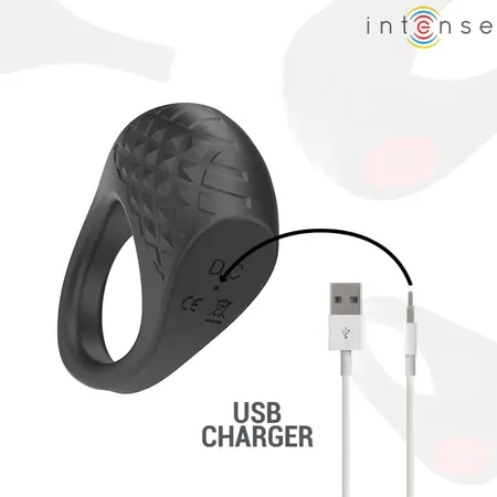 INTENSE Clover Black Vibrating Ring with Remote, 10 Modes, Rechargeable