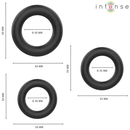 INTENSE Hugh 3-Piece Silicone Ring Set Black Adjustable Sizes