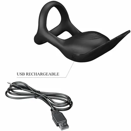 Pretty Love Silas Silikonski vibrirajući prsten 7 modova USB Crni
