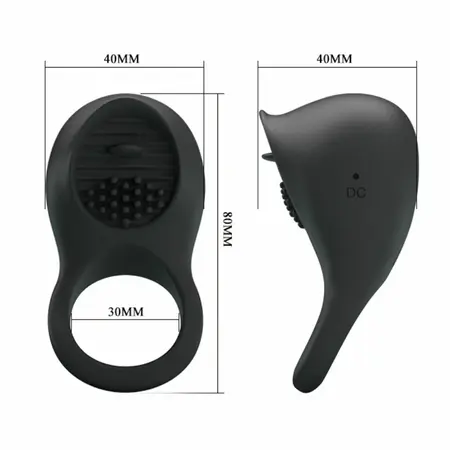 Pretty Love Vibrirajući silikonski prsten Crni Jezik 12-modni USB Punjiv