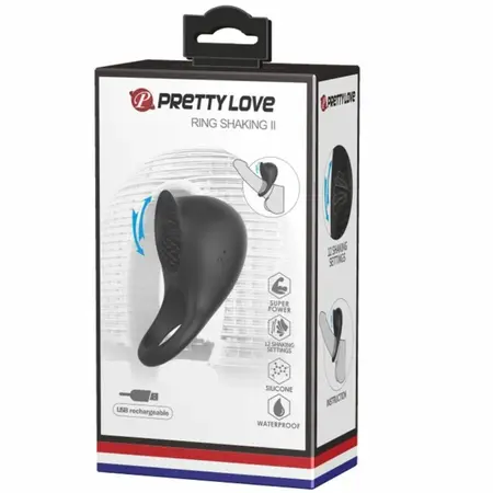 Pretty Love Vibrirajući silikonski prsten Crni Jezik 12-modni USB Punjiv