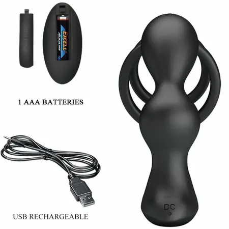 Pretty Love Marshall Dual Stimulation Silicone Ring Set with Remote, Black