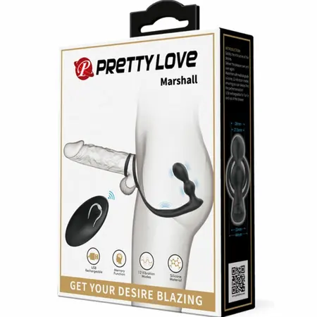 Pretty Love Marshall Dual Stimulation Silicone Ring Set with Remote, Black