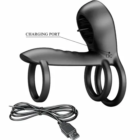 Pretty Love Jammy Black Intimate Silicone Ring System with 12 Modes
