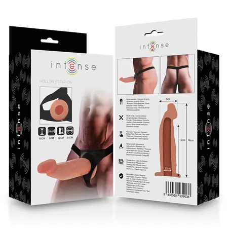 Intense Hollow Strap-On System with Adjustable Harness 18 x 3.5 cm Natural